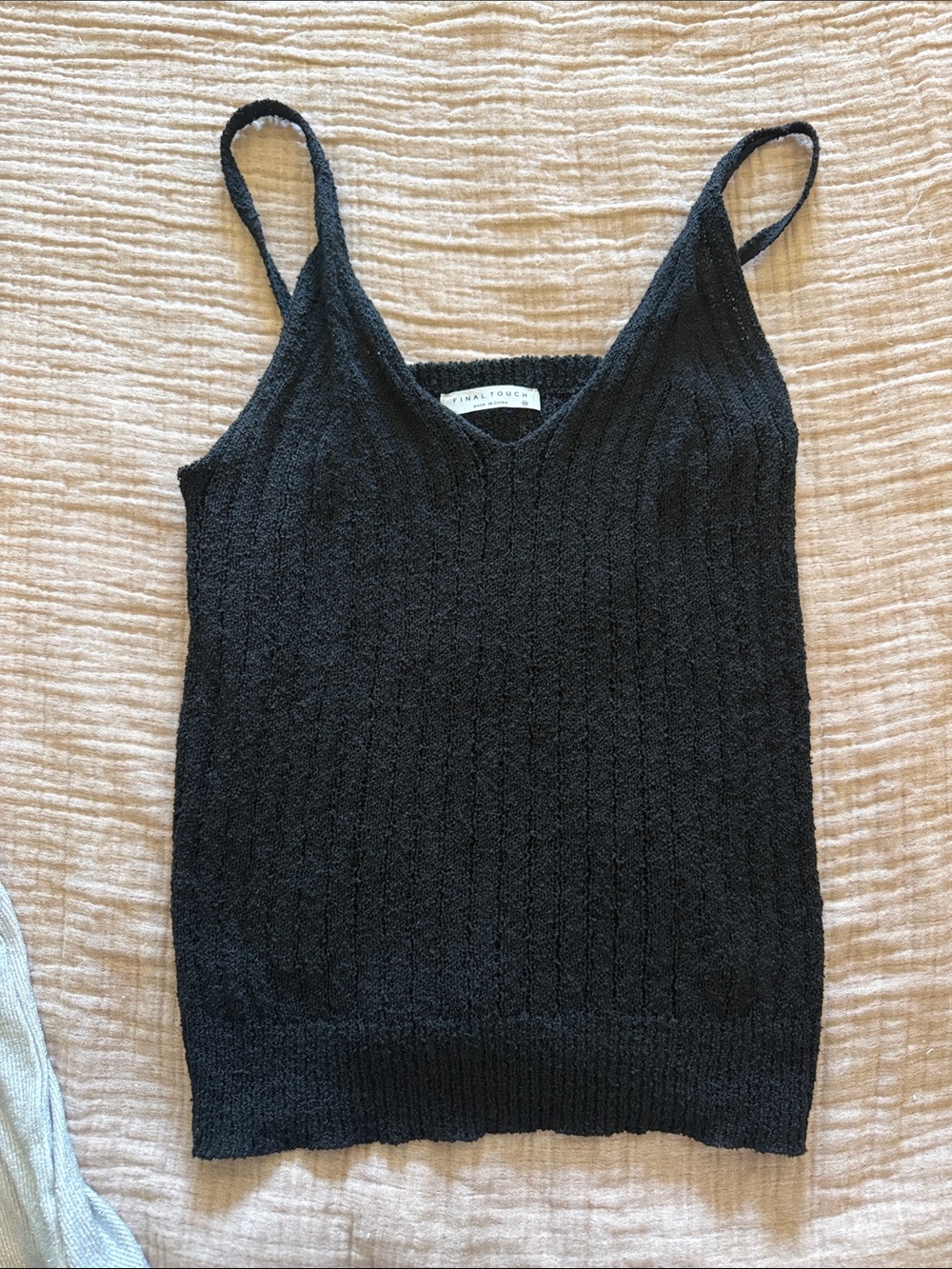 Black Knit V-Neck Tank Top by final touch